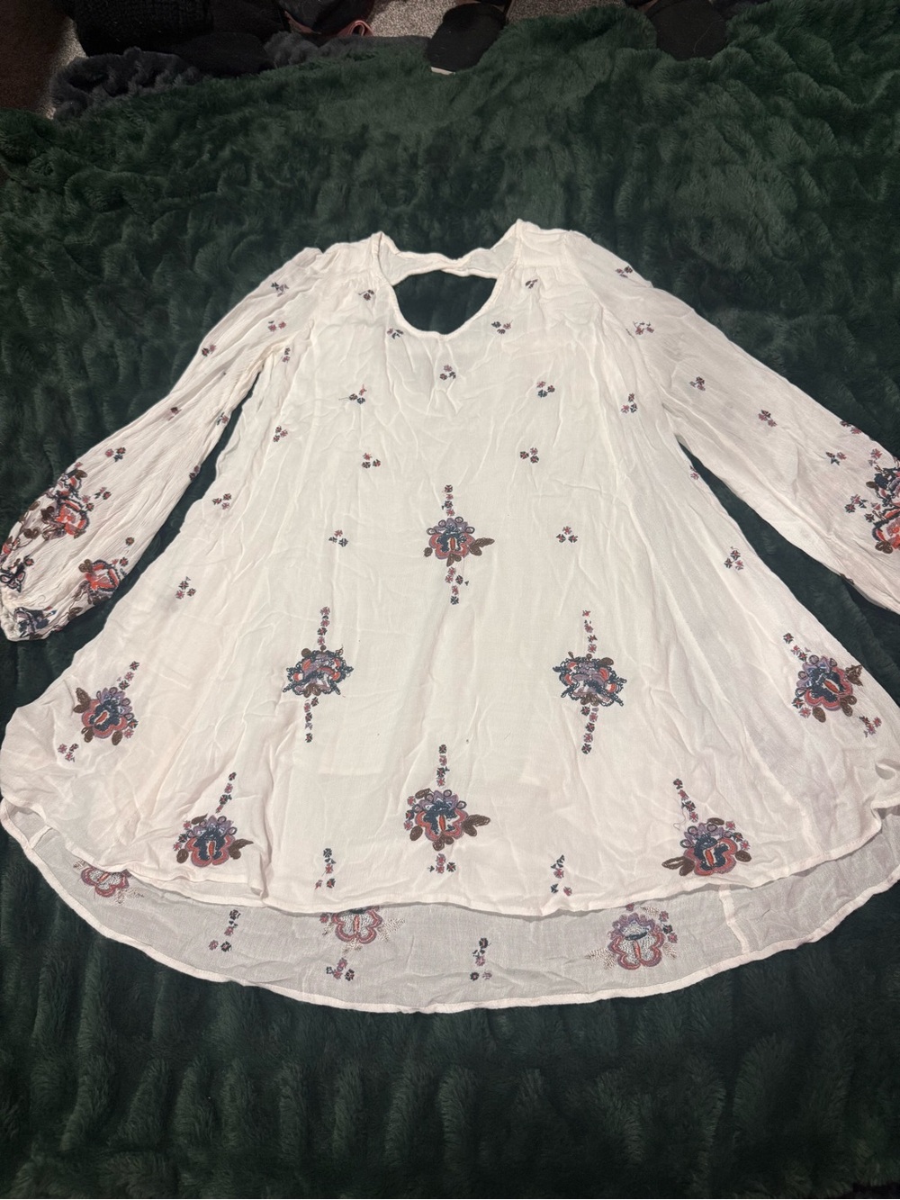 Boho Embroidered Long-Sleeve White Peasant dress